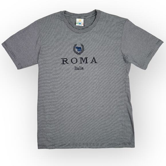 Vintage Sublima ROMA Italia Tee (L) Made in Italy Embroider Stripe Euro Tourist - Picture 2 of 10